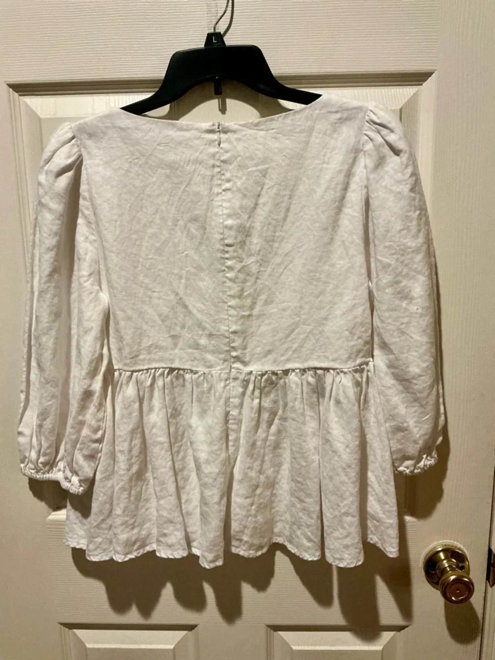 Reformation Linen White Puff-Sleeve Babydoll Top Lace-Up Bodice Boho Size 10